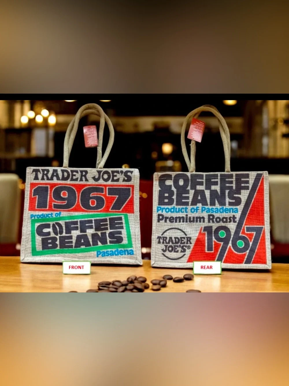 Trader Joe’s 10 NEW 1946 coffee bean Burlap Tote Bag